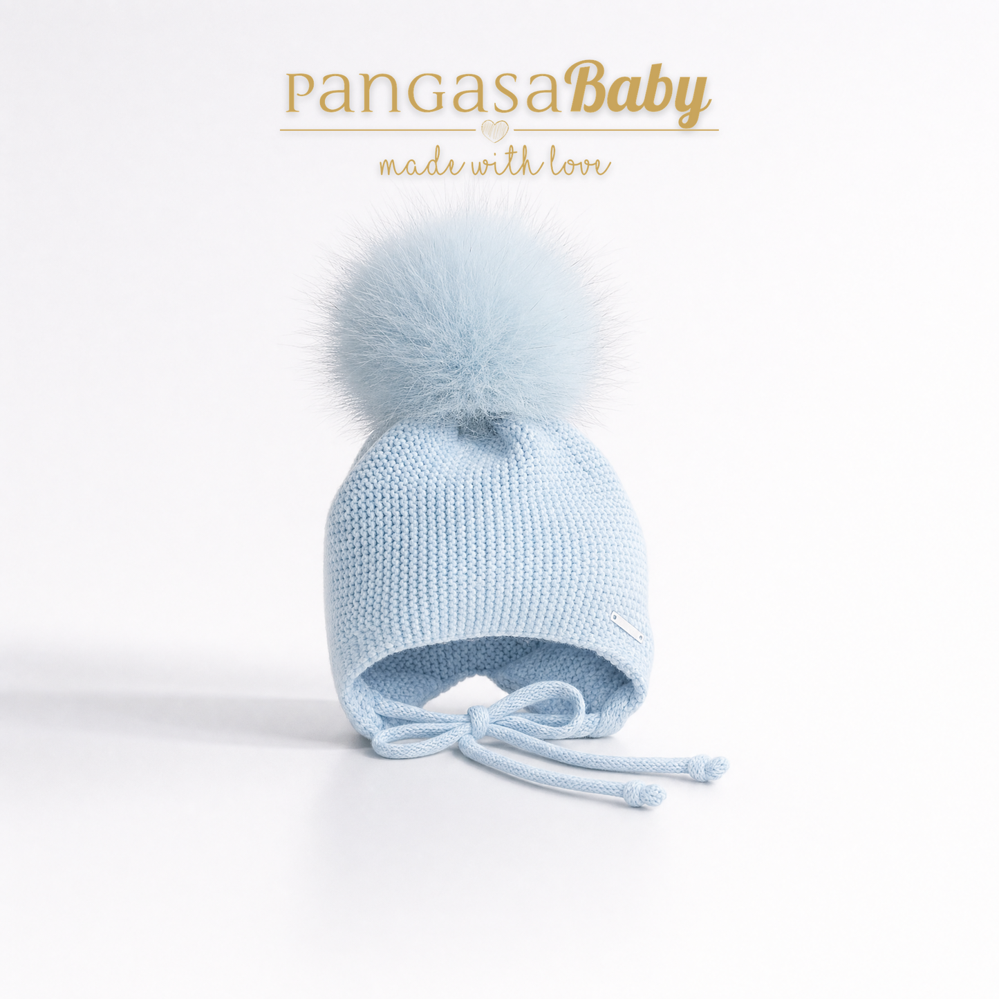 Pangasa Baby Powdered Pink Natural Fur Pom String Tie Hat - Preorder