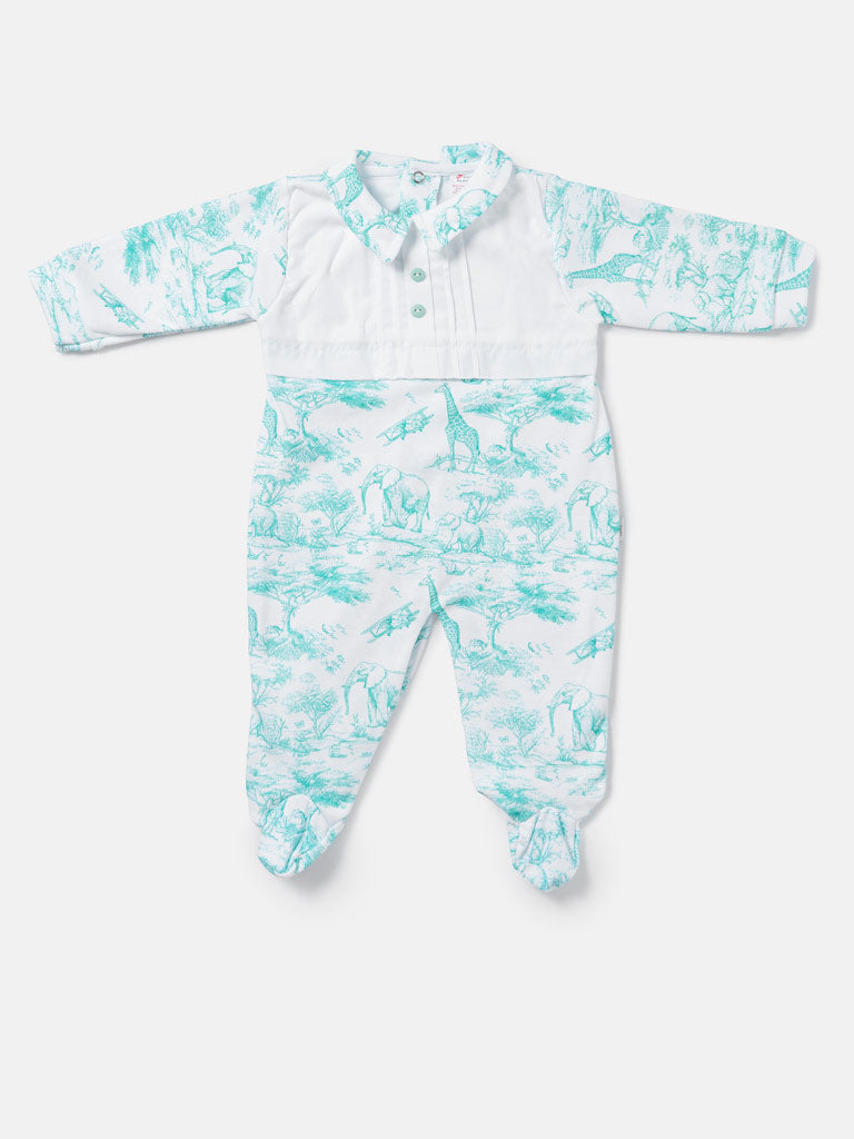 Baby Boys Mint Green Safari Babygrow