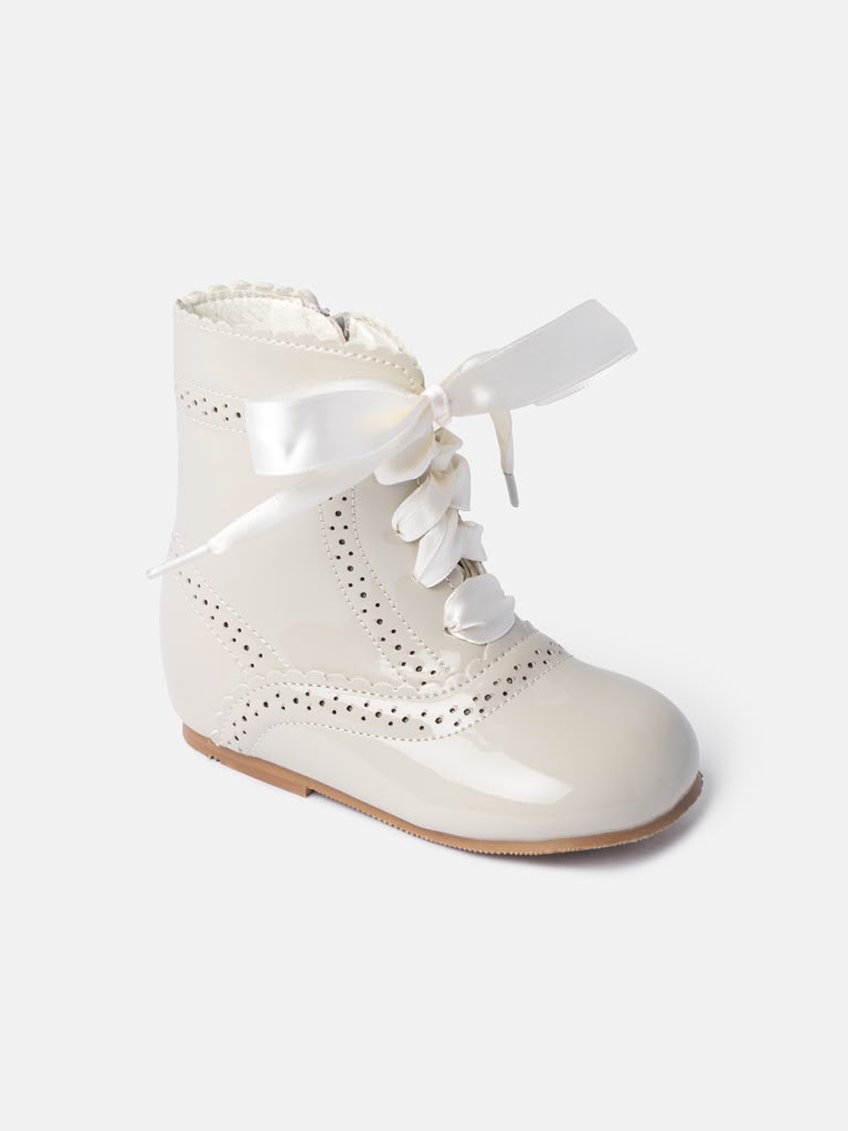 Girls Biscuit Spanish Leather Scalloped Edge Boots