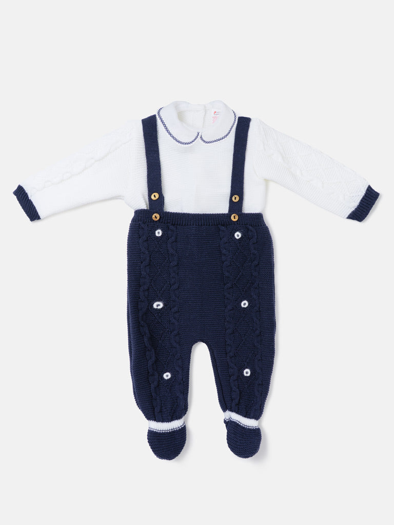 Baby Boys Camilo Navy Blue 2 piece Knitted Dungaree Set