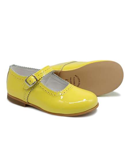 Amor Bambino Yellow Lemon Mary Jane Girls Leather Patent Shoes (In stock)
