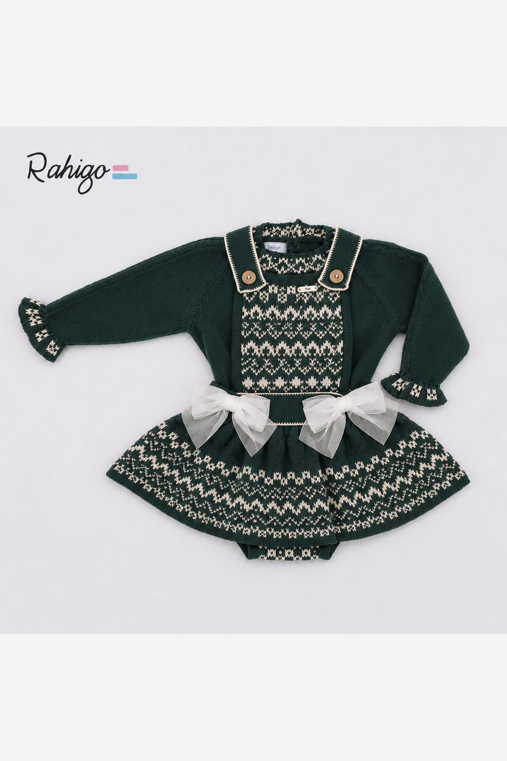 Rahigo Baby Girls Bottle Green & Cream Jumper & Pinafore Set - AW26 (Preorder)