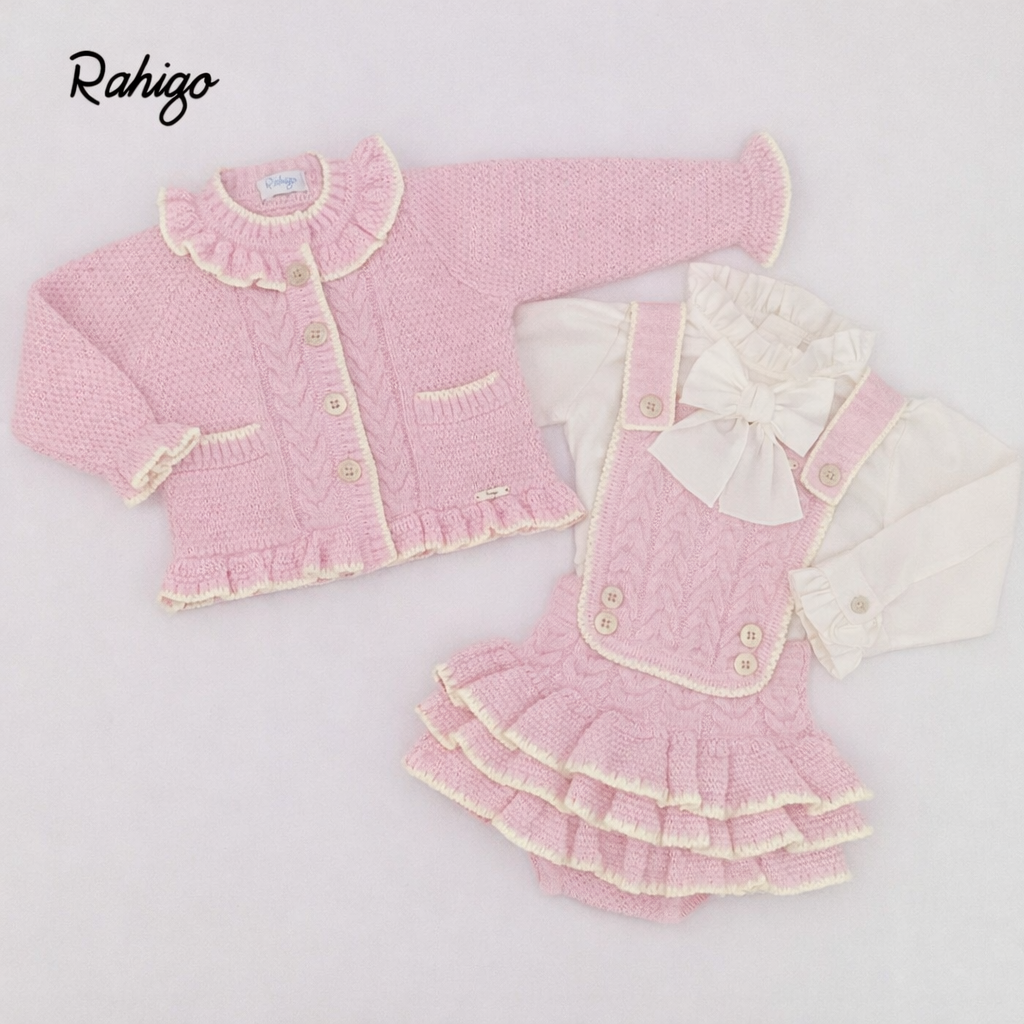 Rahigo Girls Baby Pink & Cream Cardigan, Blouse & Pinafore Set - AW26 (Preorder)