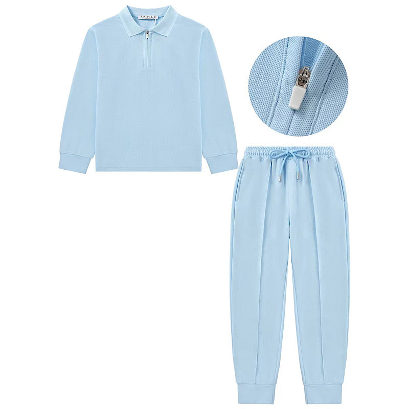 Baby Boys Blue Zip Neck Polo 2 Piece Tracksuit Set