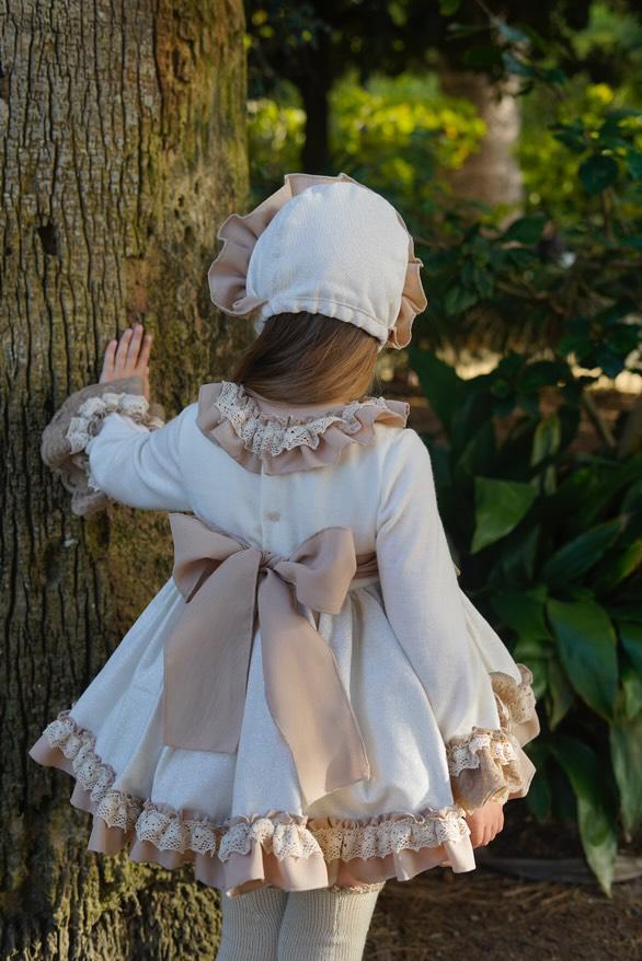 Ela Confeccion AW25 Girls Cream & Camel Handmade Dress Set - (Made to order)