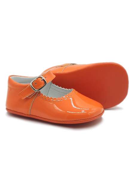 Orange Mary Jane Baby Girls Patent Pram Shoes (Preorder)