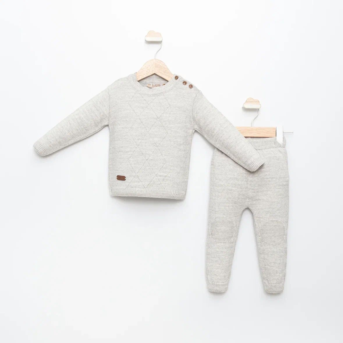 Baby Boys Blue Knitted Diamond Embossed Jumper & Bottoms