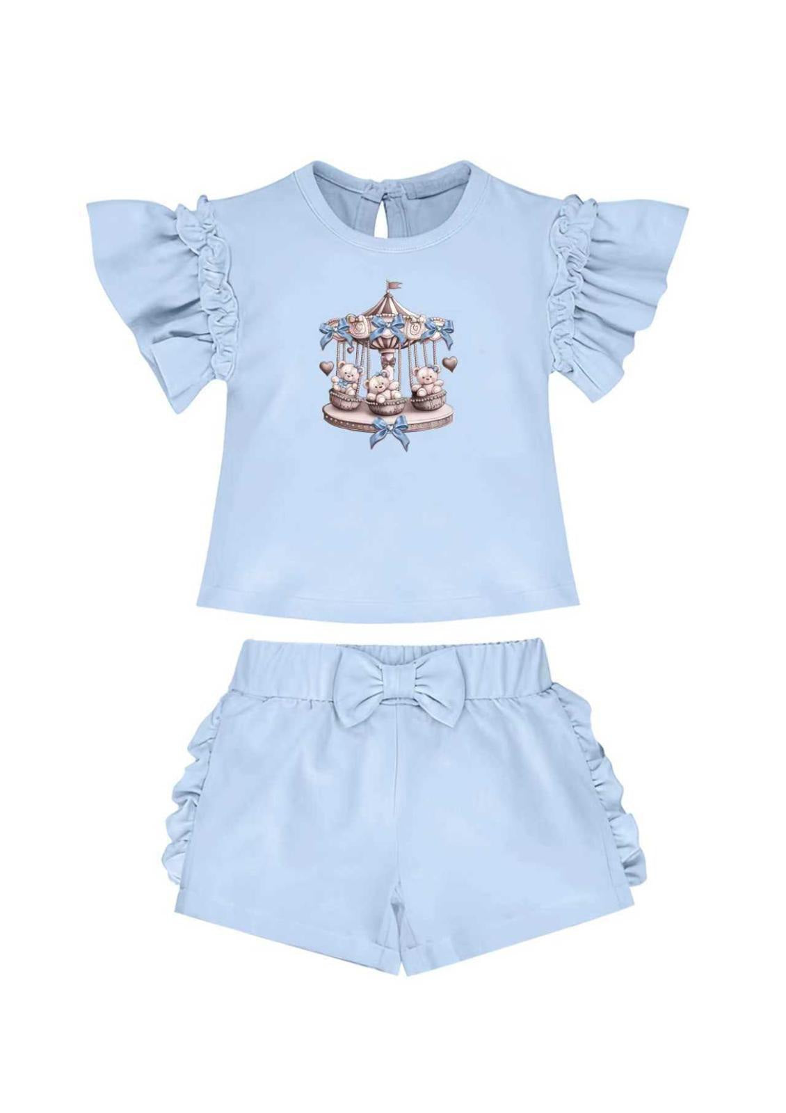Blue Teddybear & Carousel Top & Short Set