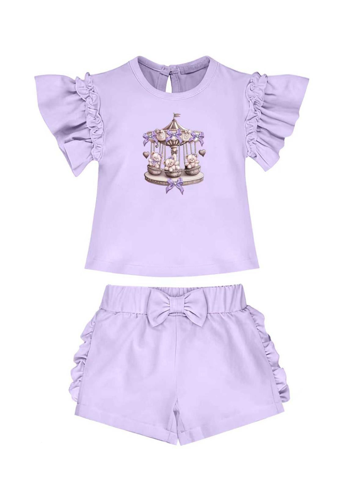 Purple Teddybear & Carousel Top & Short Set