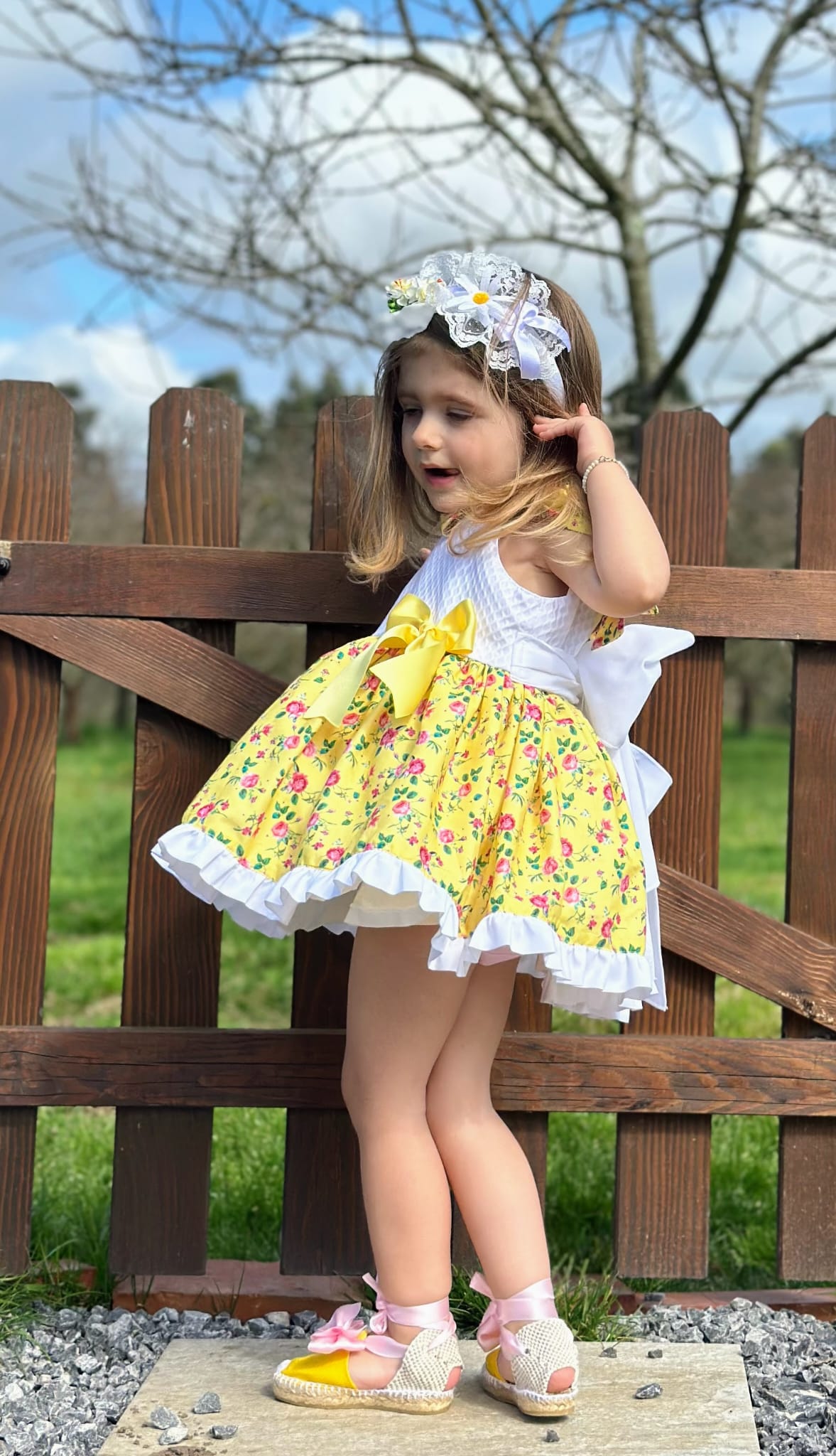 Sonata Handmade Yellow Shoes with Pink Bows - (Made To Order)