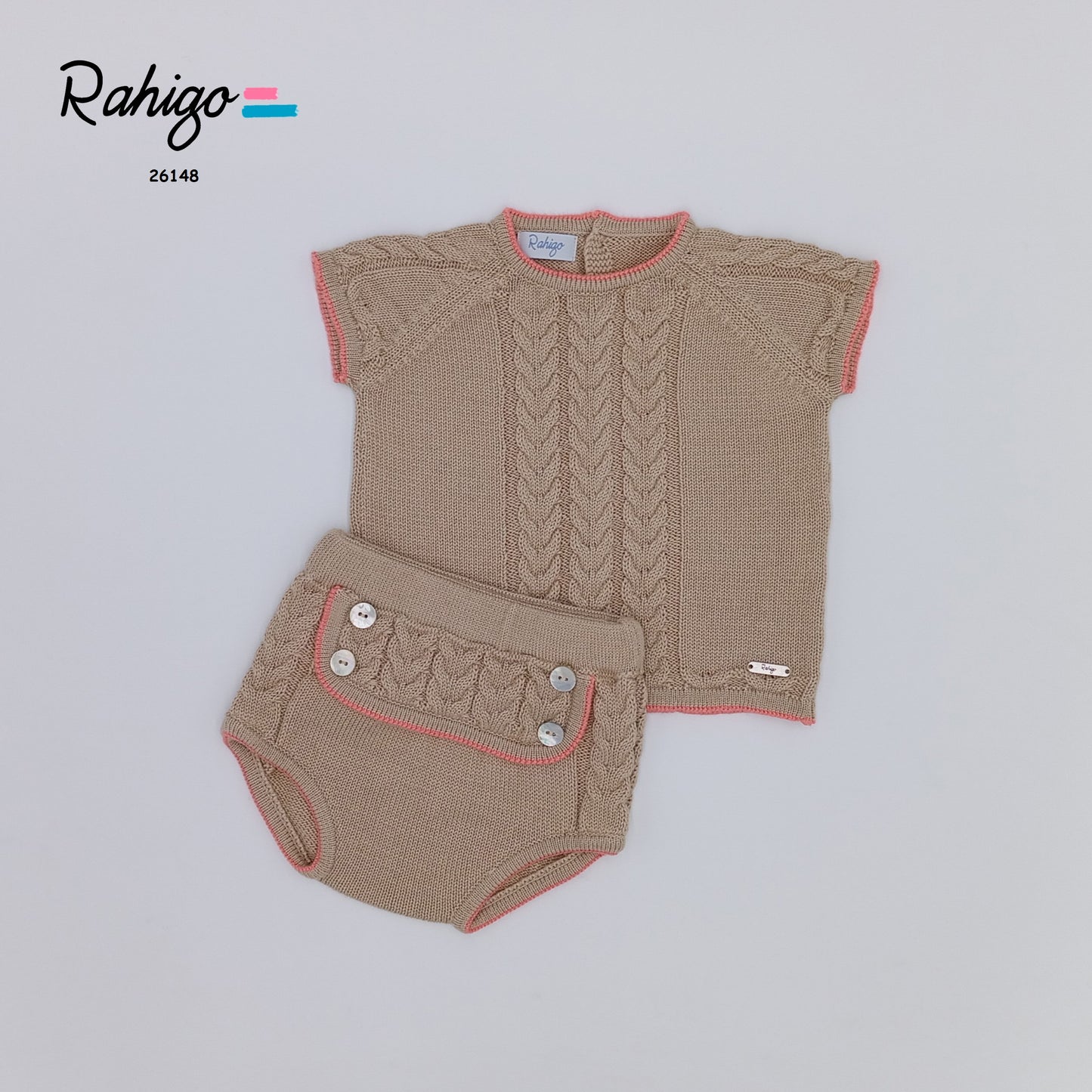 Rahigo Baby Boys Coral & Camel Jumper & Shorts Set - SS26 In Stock