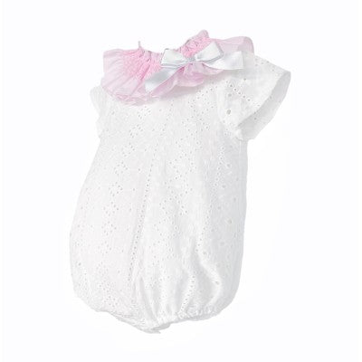 Baby Girl Pink & White Embroidery Romper