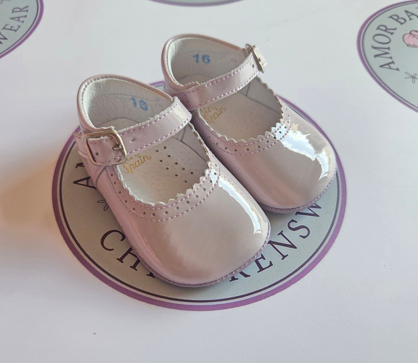 Amor Bambino Lilac Mary Jane Baby Girls Patent Pram Shoes - In Stock