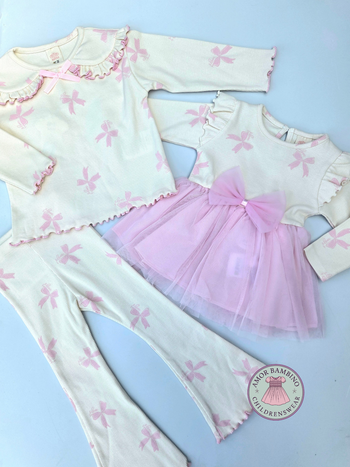 Girls pink bow print leggings set