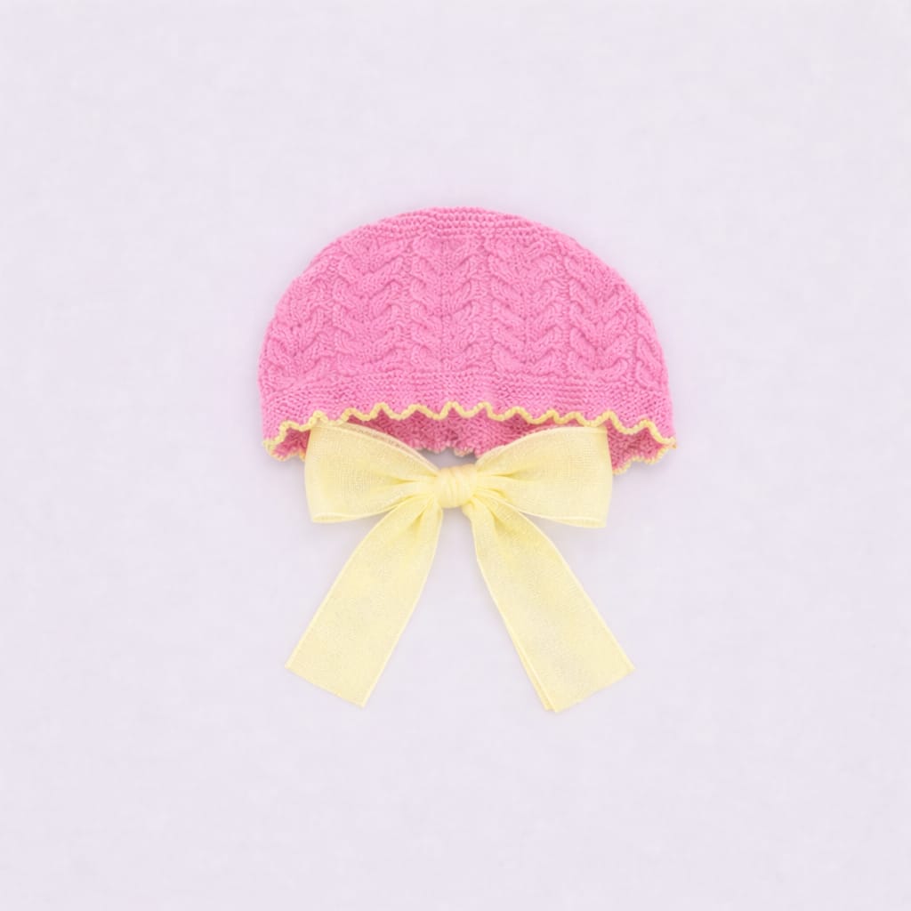 Rahigo Baby Girls Fushia Pink & Lemon Yellow Tulle Bow Bonnet - SS26 In stock