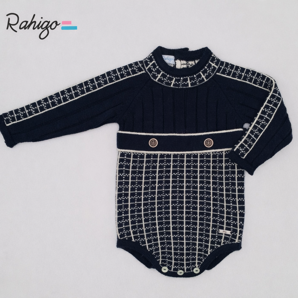 Rahigo Baby Boys Navy & Cream Romper Set - AW26 (Preorder)