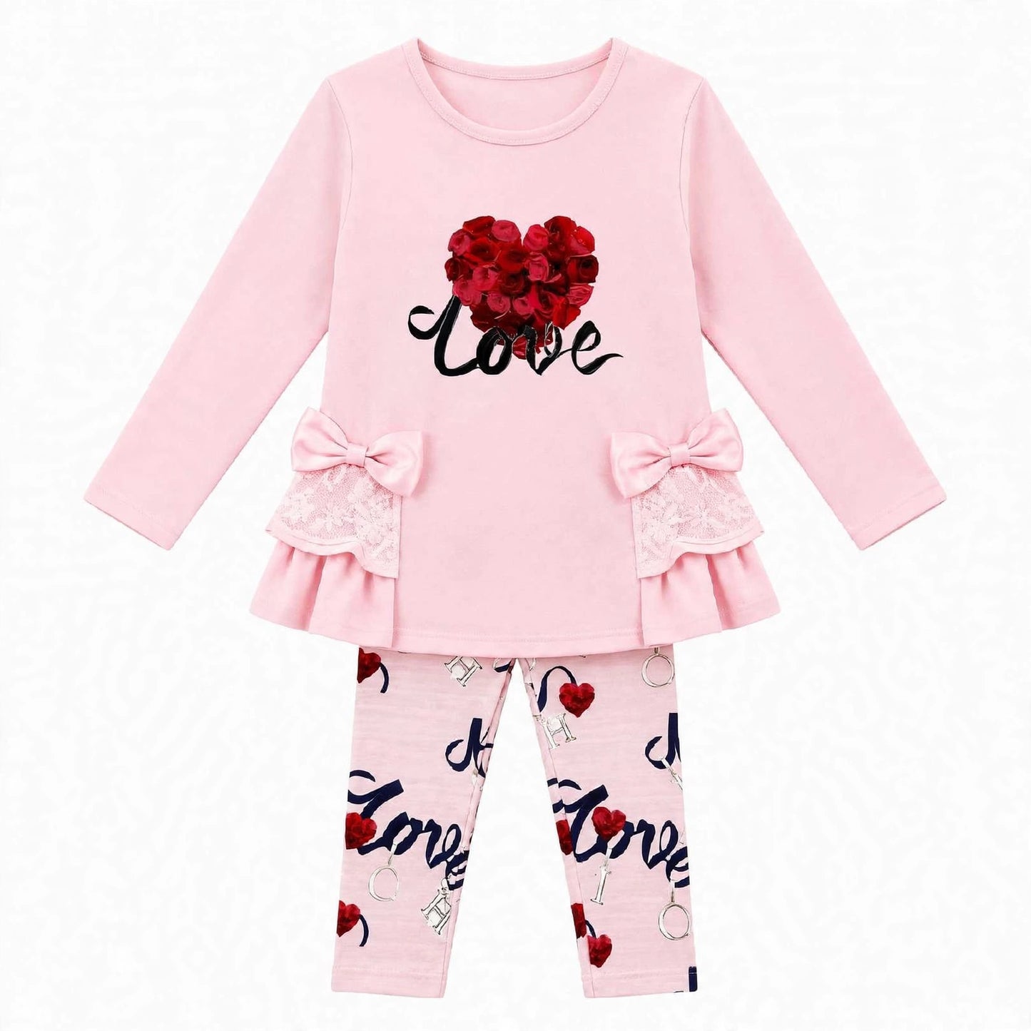 Girls Love Heart Pink Top & Leggings Set (Preorder)