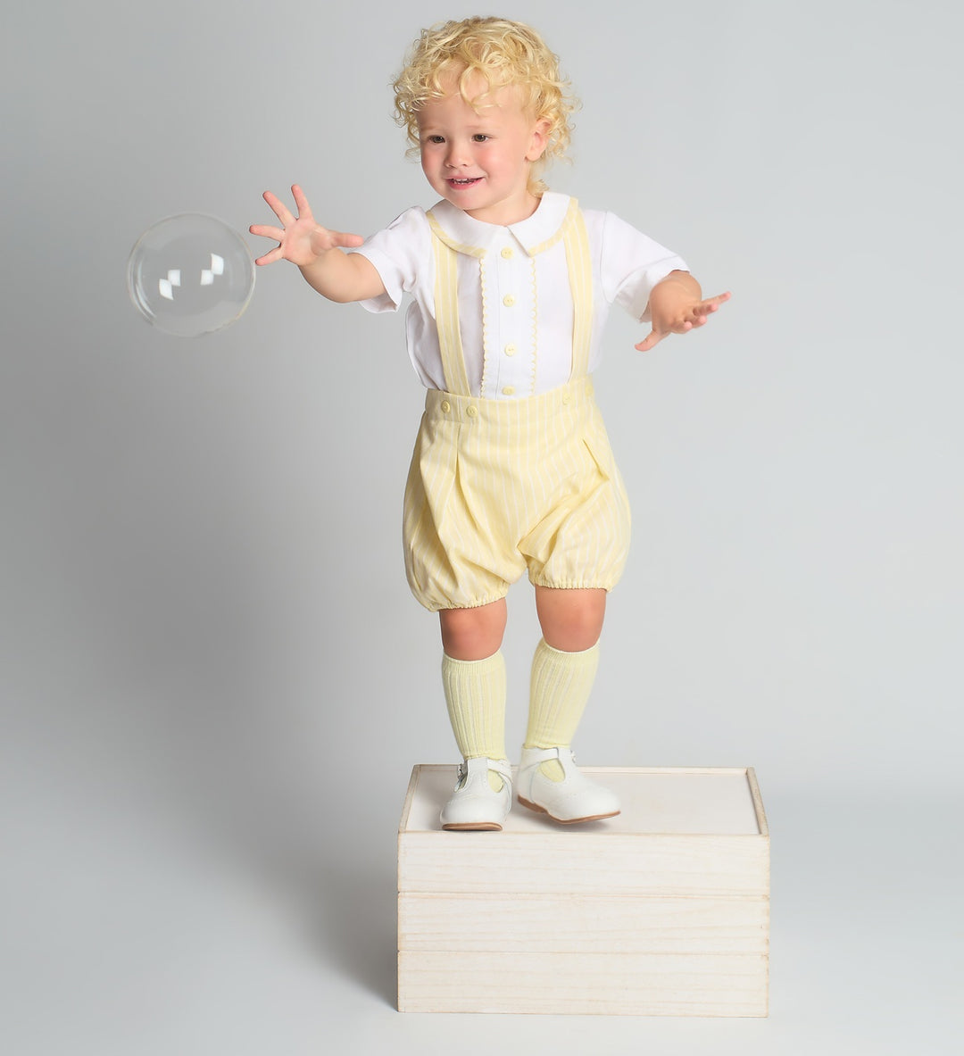Boys Yellow Suspender Shirt & Shorts Set