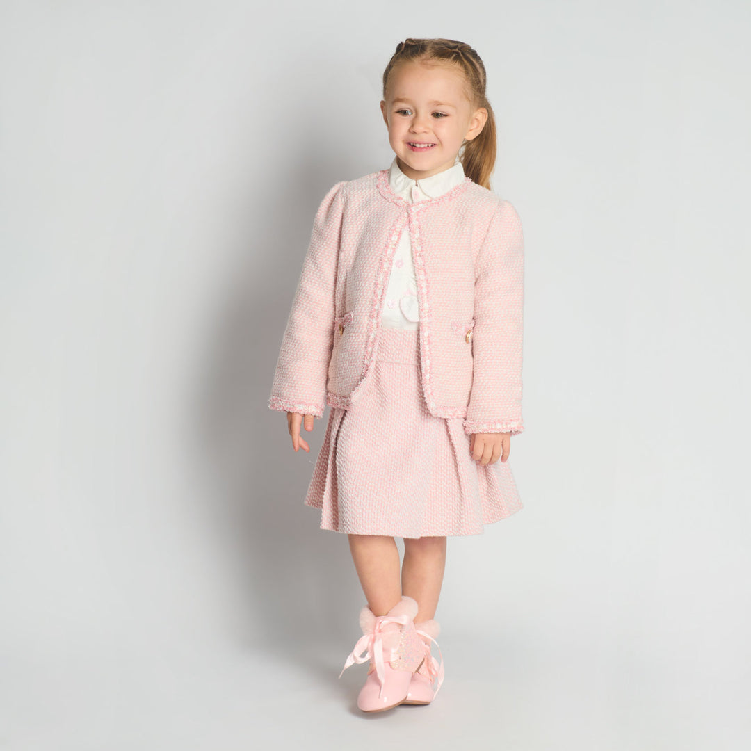 Girls Tweed Jacket Blouse & Skirt Set