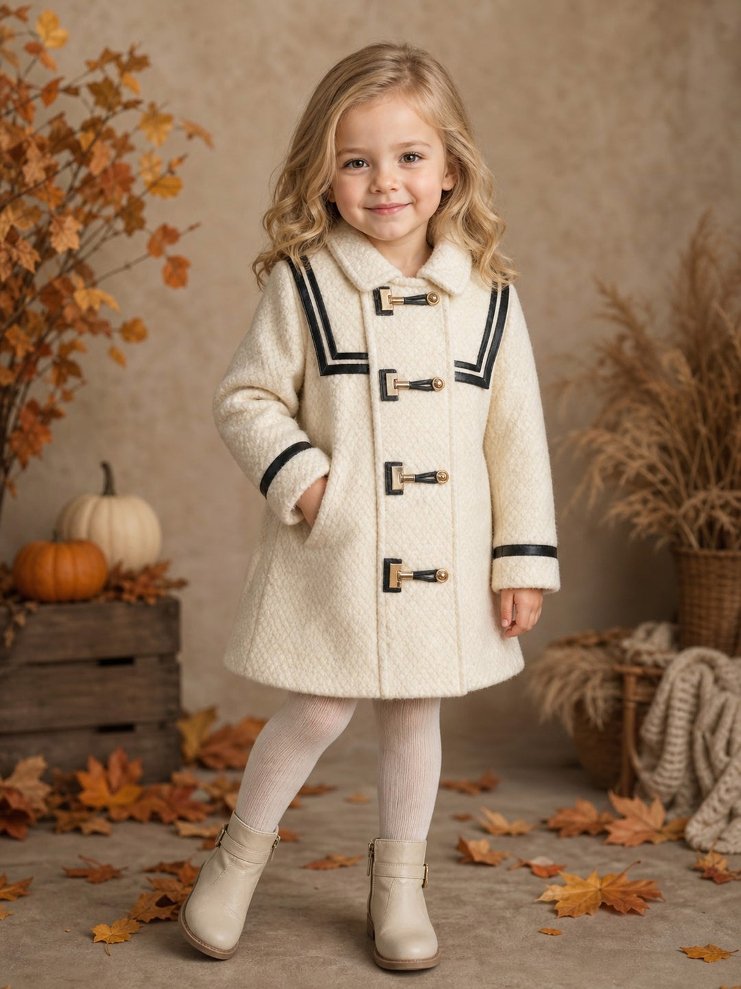Girls Ivory Duffle Coat