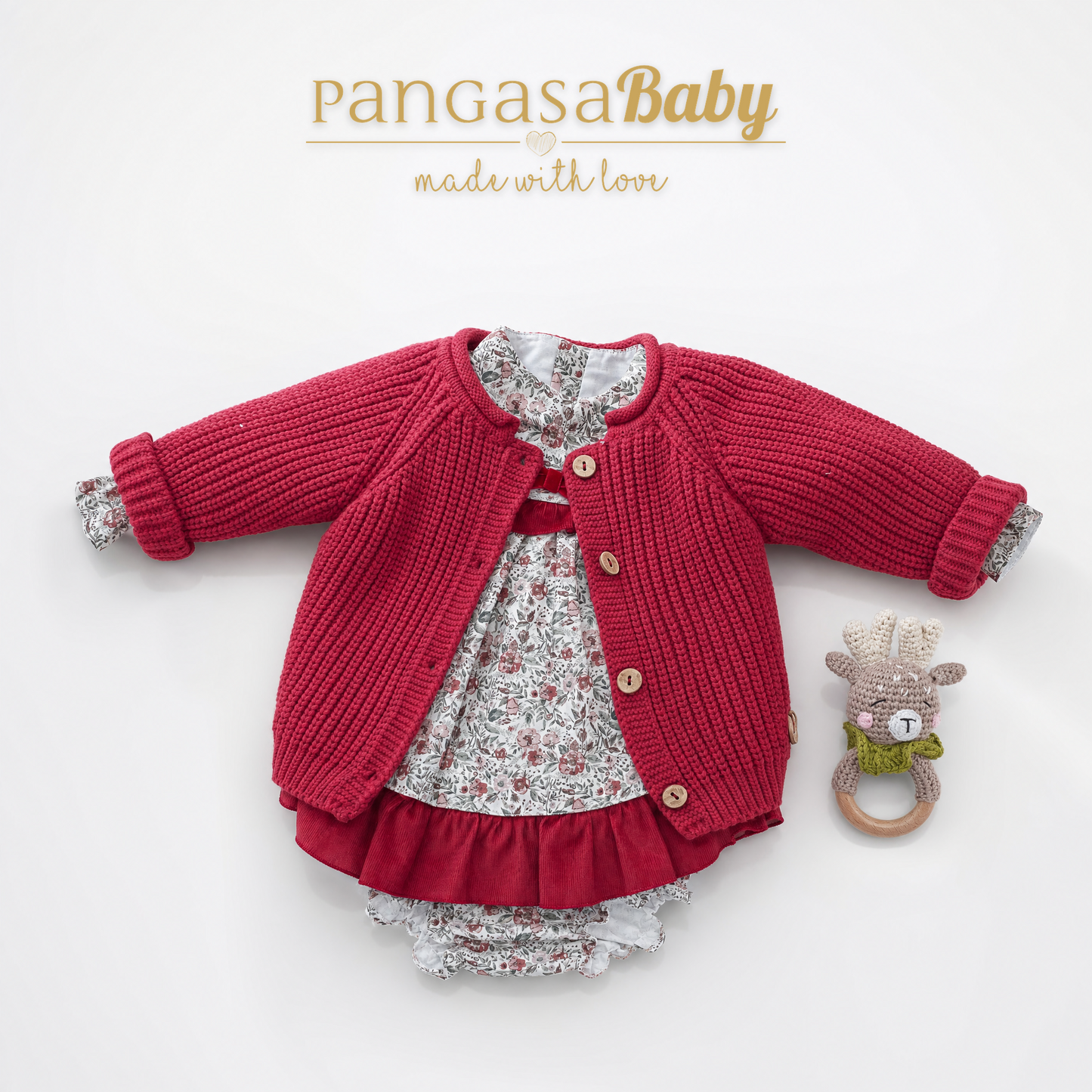 Pangasa Baby Cherry Red Floral Dress & Knickers ~ AW26 Preorder