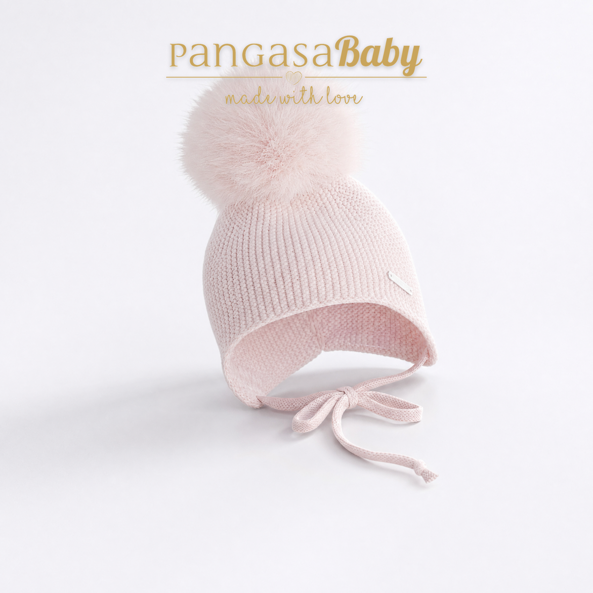 Pangasa Baby Camel Natural Fur Pom String Tie Hat - Preorder