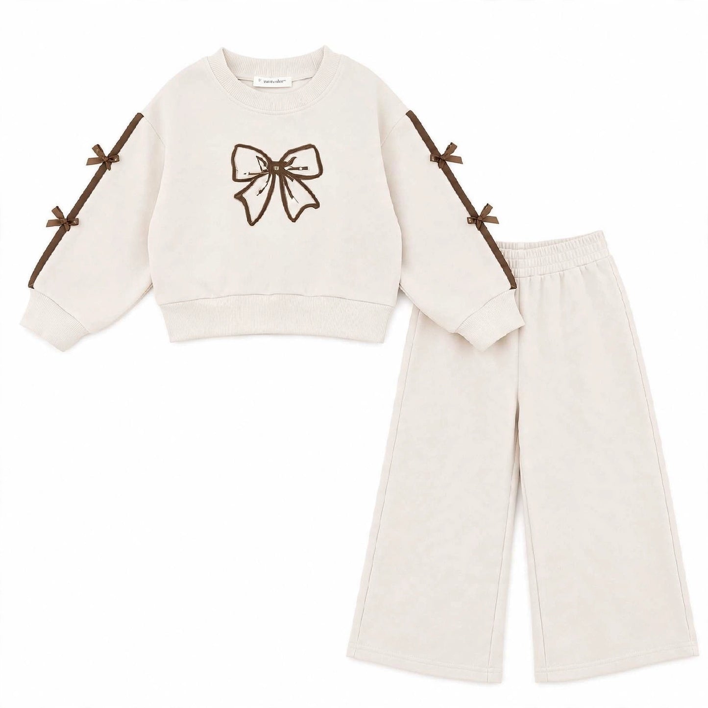 Girls Cream & Chocolate Bow Tracksuit Set (Preorder)