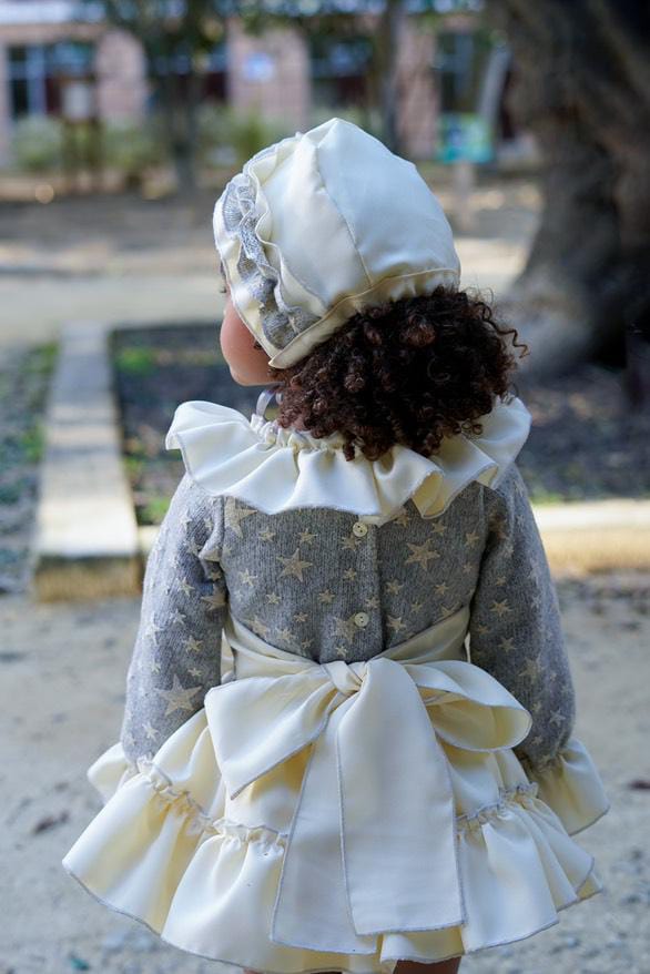 Ela Confeccion AW25 Girls Grey Stars Ruffle Dress Set - (Made to order)