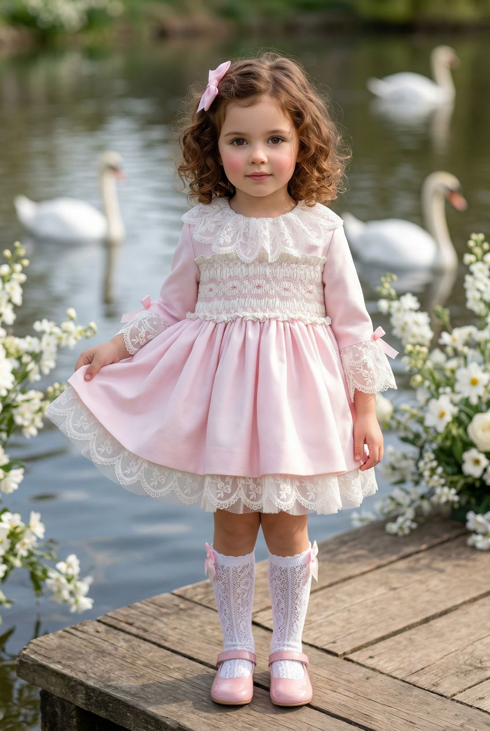 Sonata Girls Pink Smocked Embroidered Dress SS26 - (Made To Order)
