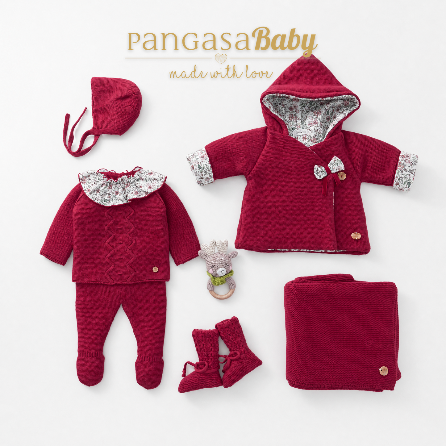 Pangasa Baby Girls Cherry Red 3 Piece Knitted Set ~ AW26 Preorder