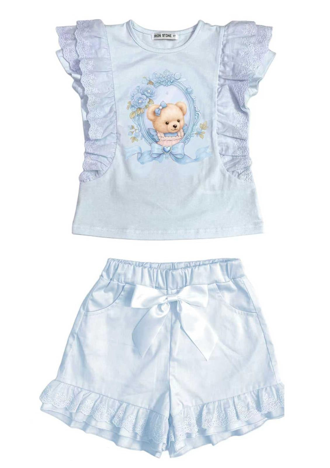 Blue Teddybear Top & Short Set