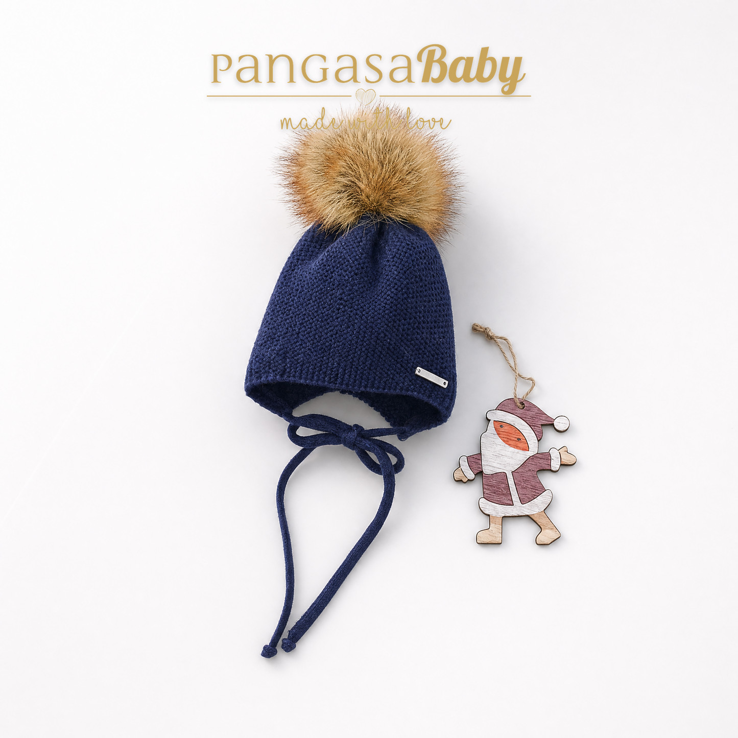 Pangasa Baby Garnet Red Natural Fur Pom String Tie Hat - Preorder
