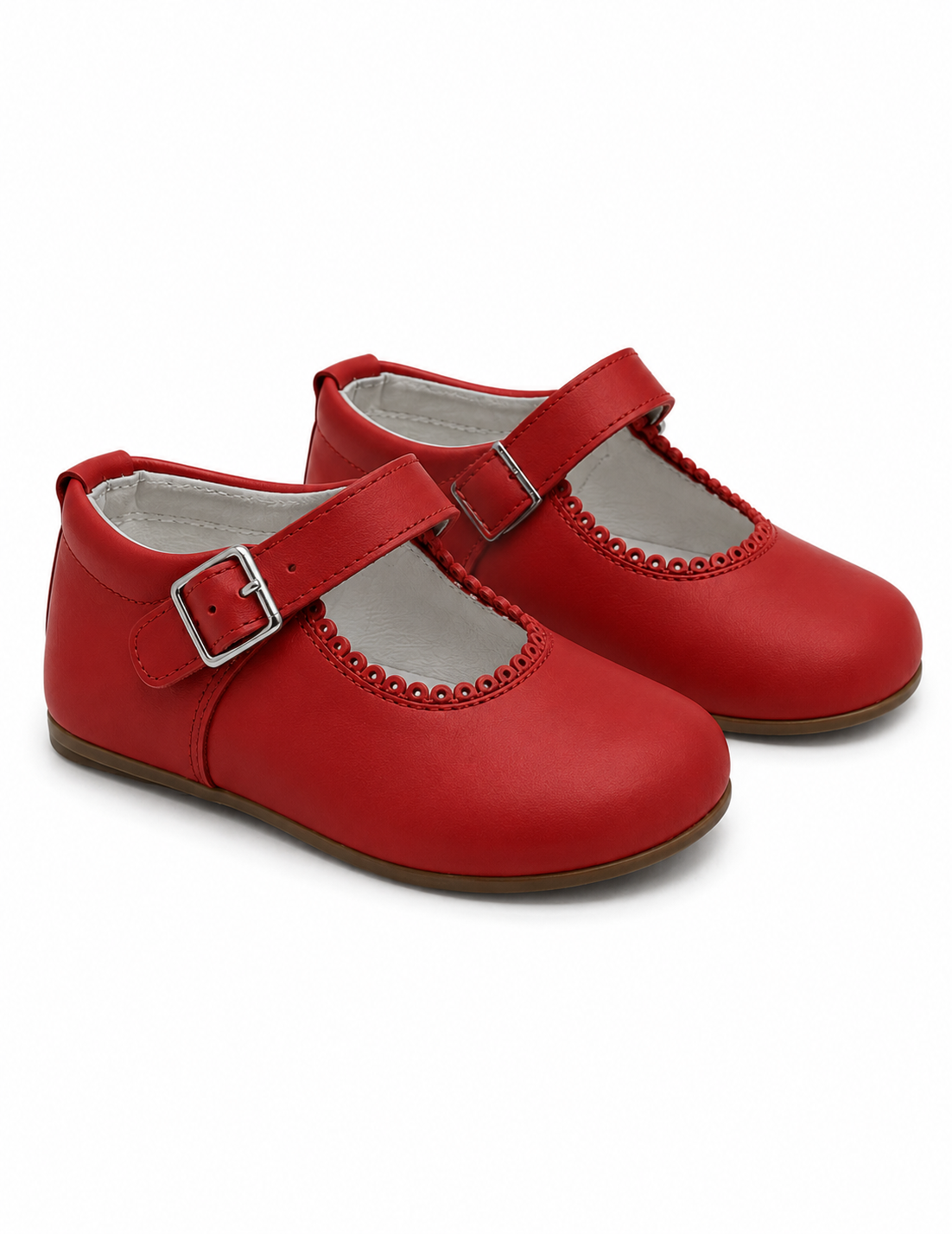 Girls Red Matte Leather Buckle Shoes (Preorder)