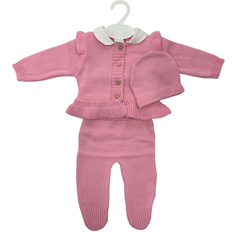 Baby Girls Dusky Pink Knitted Set & Bonnet