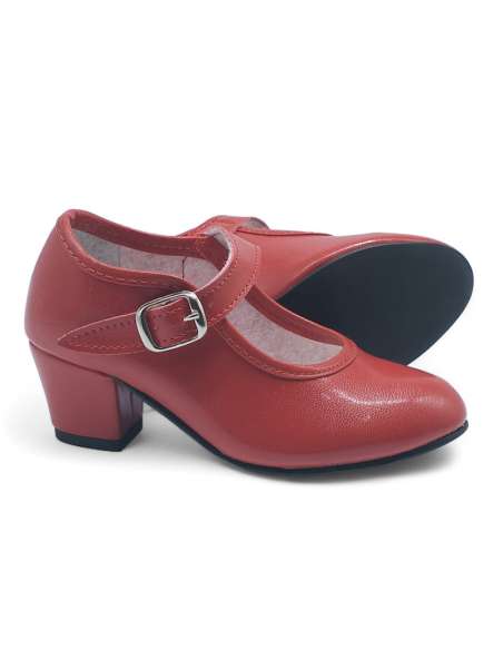 Red Girls Leather Heeled Shoes (Preorder)