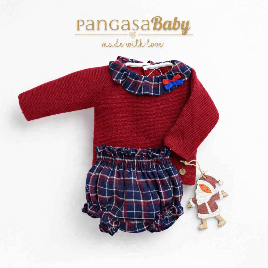 Pangasa Baby Girls Garnet Knitted Jumper & Checked Jam Pant Set ~ AW26 Preorder