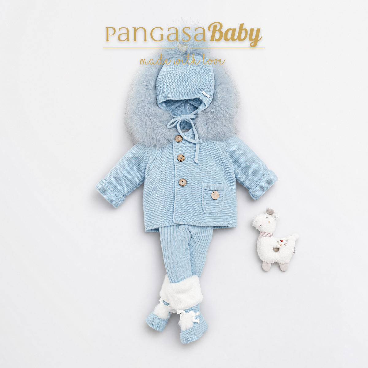 Pangasa Baby Ivory Fur Cuffed Knitted Booties ~ AW26 Preorder