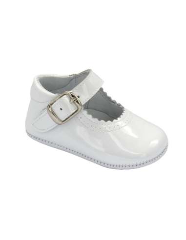 Amor Bambino White Mary Jane Baby Girls Patent Pram Shoes - In Stock