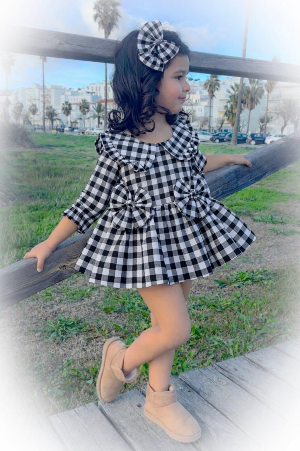 Ela Handmade Black & White Checked Dress, Knickers & Bow Set AW26 - (Made to order)