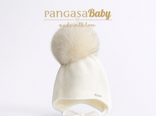 Pangasa Baby Powdered Blue Faux Pom String Tie Hat - Preorder