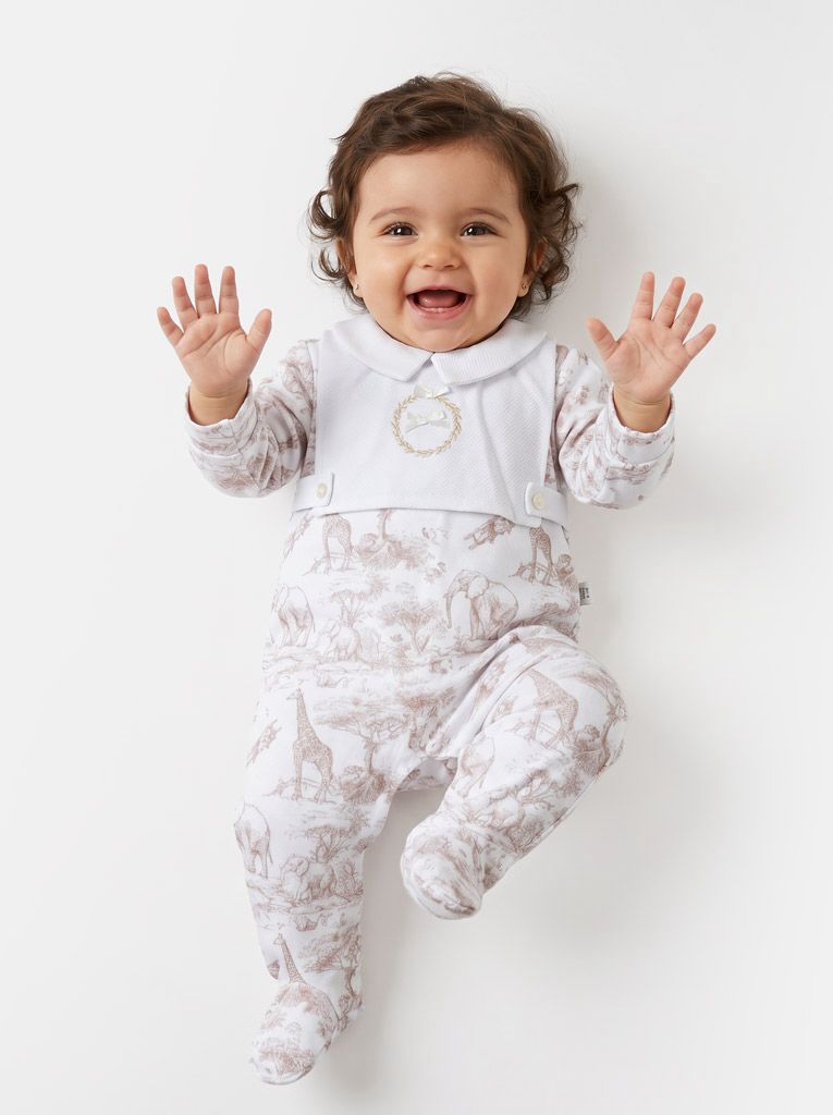 Unisex Beige Safari Velour Babygrow