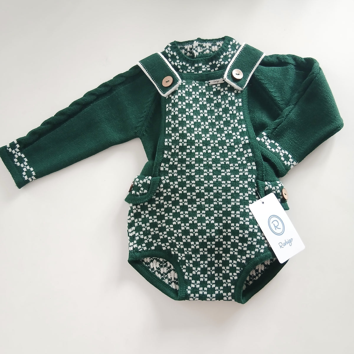 Boys Bottle Green & Cream Romper & Jumper Set AW26