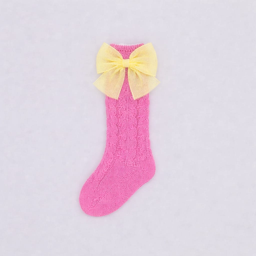 Rahigo Baby Girls Fushia Pink & Lemon Yellow Tulle Bow Socks - SS26 In Stock