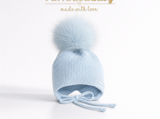 Pangasa Baby Powdered Pink Faux Pom String Tie Hat - Preorder