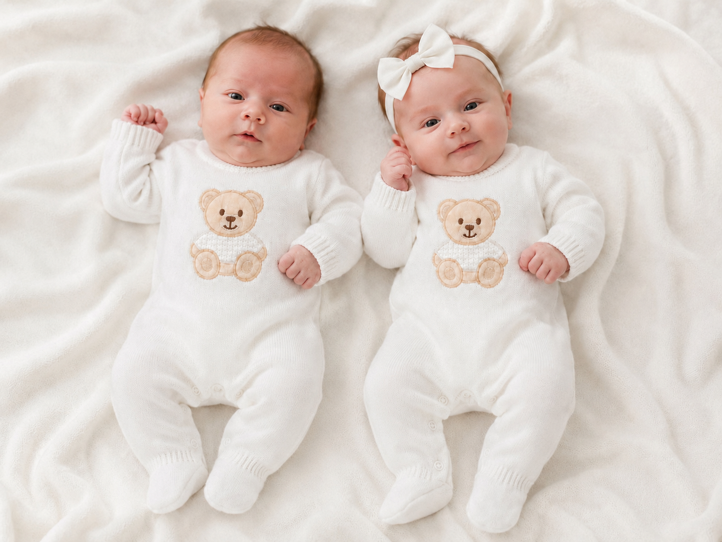 Unisex Ivory Knitted Teddy Babygrow