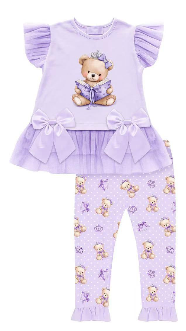 Purple Teddybear Top & Legging Set