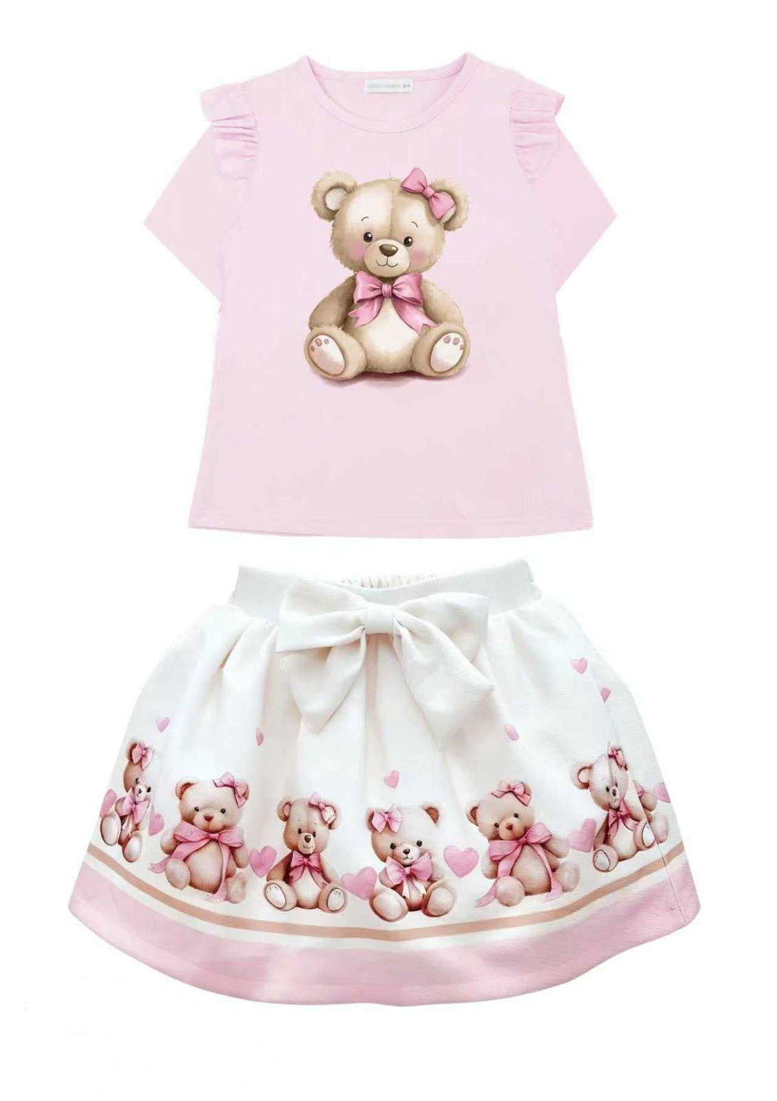 Pink Teddybear Top & Skirt Set