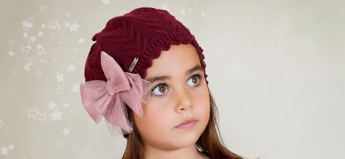 Girls Rahigo Burgandy Beret Hat 4 years x3