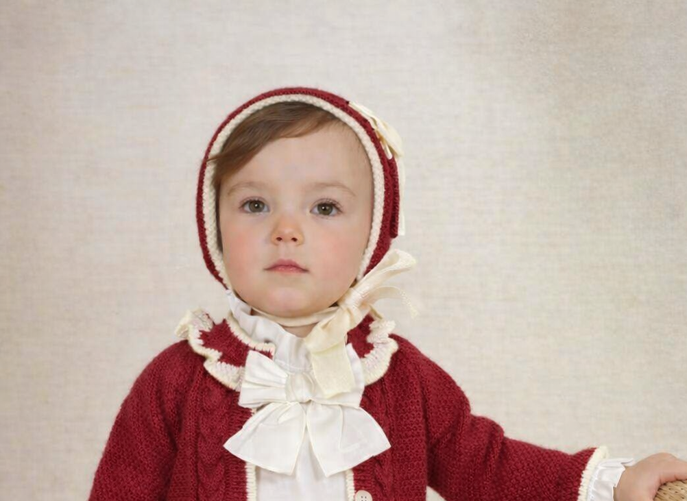 Rahigo Girls Burgundy Red & Cream Bonnet - AW26 (Preorder)