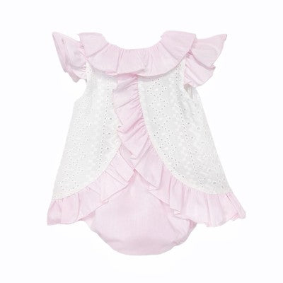 Baby Girl Pink & White Embroidery Frilly Dress with Knickers